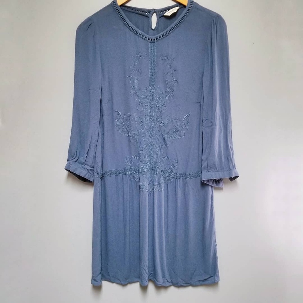 Indigo blue long sleeve boho tunic dress